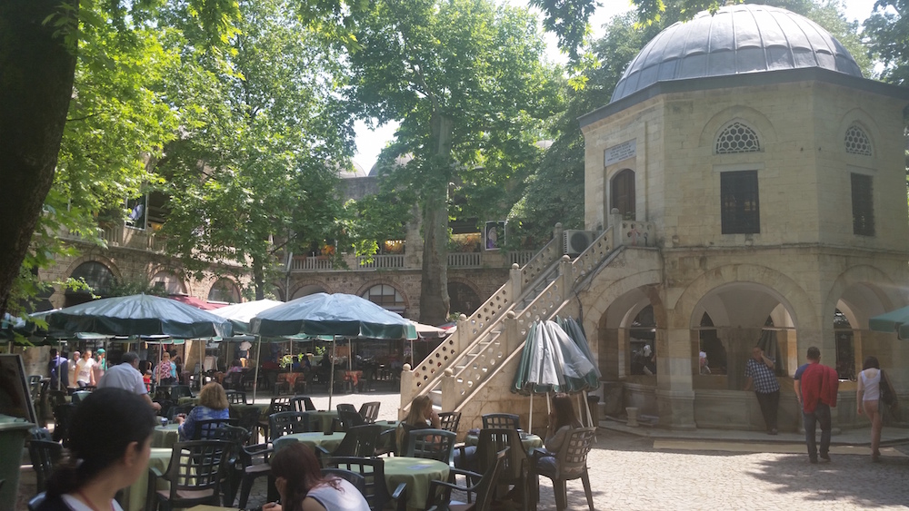 Koza Han-courtyard-cafes-small mosque-fountain